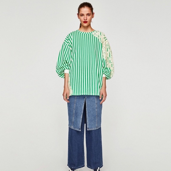 ZARA Trafaluc Oversized Striped Sweatshirt Lace - Picture 7 of 13
